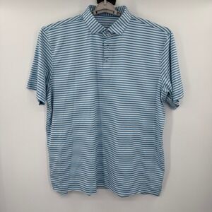Harlestons Mens Tailored Fit Golf Performance Polo Shirt Blue White Striped XXL